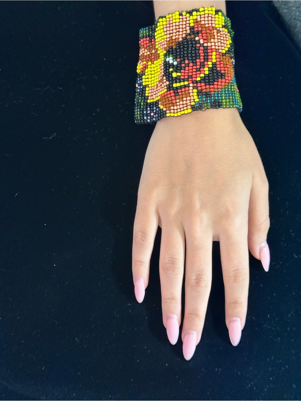 Hand-Beaded Floral Cuff Watch Bracelet - Multicolor - Picture 3 of 6